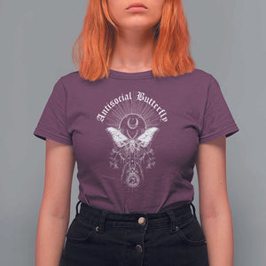 Funny Moth T Shirt For Women Antisocial Butterfly Vintage Myth Superstitions TS11 Maroon Print Your Wear