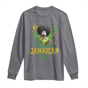Proud Jamaican Gyal Long Sleeve Shirt Afro Black Girls Jamaica Flag TS11 Charcoal Print Your Wear