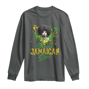 Proud Jamaican Gyal Long Sleeve Shirt Afro Black Girls Jamaica Flag TS11 Dark Heather Print Your Wear