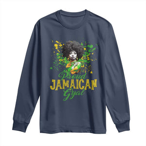 Proud Jamaican Gyal Long Sleeve Shirt Afro Black Girls Jamaica Flag TS11 Navy Print Your Wear