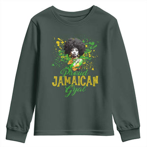 Proud Jamaican Gyal Youth Sweatshirt Afro Black Girls Jamaica Flag TS11 Dark Forest Green Print Your Wear