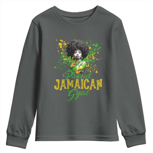 Proud Jamaican Gyal Youth Sweatshirt Afro Black Girls Jamaica Flag TS11 Dark Heather Print Your Wear