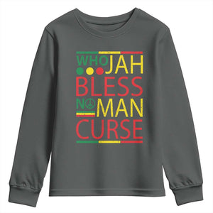 Who Jah Bless No Man Curse Youth Sweatshirt Jamaica Flag Rasta Reggae Roots TS11 Dark Heather Print Your Wear
