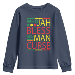 Who Jah Bless No Man Curse Youth Sweatshirt Jamaica Flag Rasta Reggae Roots TS11 Navy Print Your Wear