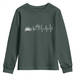 4x4 Off Road Car Riding Vintage Pet Paw Heartbeat Youth Sweatshirt TS11 Dark Forest Green Print Your Wear