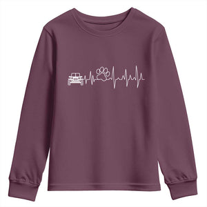 4x4 Off Road Car Riding Vintage Pet Paw Heartbeat Youth Sweatshirt TS11 Maroon Print Your Wear