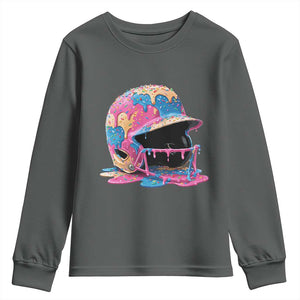 Funny Baseball Helmet Ice Cream Baseball Drip Youth Sweatshirt TS11 Dark Heather Print Your Wear