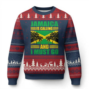 Funny Jamaica Is Calling And I Must Go Ugly Christmas Sweater Jamaican Flag Travel TS11 Navy Red Print Your Wear