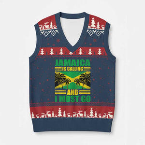 Funny Jamaica Is Calling And I Must Go V-Neck Knit Sweater Vest Jamaican Flag Travel TS11 Navy Red Print Your Wear