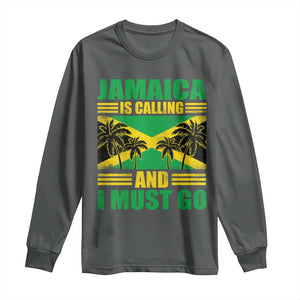Funny Jamaica Is Calling And I Must Go Long Sleeve Shirt Jamaican Flag Travel TS11 Dark Heather Print Your Wear