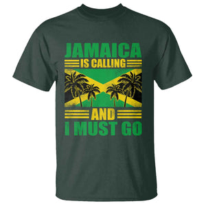 Funny Jamaica Is Calling And I Must Go T Shirt Jamaican Flag Travel TS11 Dark Forest Green Print Your Wear