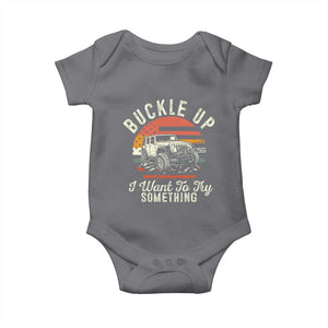 Funny Buckle Up I Want To Try Something Baby Onesie Offroad Car American Flag TS11 Charcoal Print Your Wear