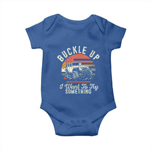 Funny Buckle Up I Want To Try Something Baby Onesie Offroad Car American Flag TS11 Royal Blue Print Your Wear