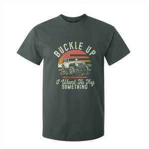 Funny Buckle Up I Want To Try Something T Shirt For Kid Offroad Car American Flag TS11 Dark Forest Green Print Your Wear