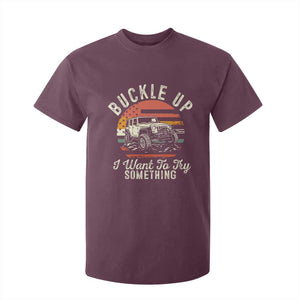 Funny Buckle Up I Want To Try Something T Shirt For Kid Offroad Car American Flag TS11 Maroon Print Your Wear