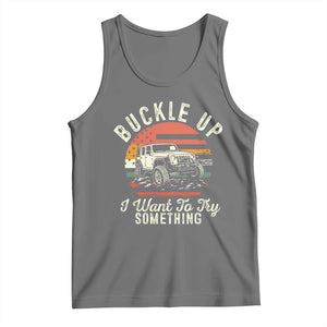 Funny Buckle Up I Want To Try Something Tank Top Offroad Car American Flag TS11 Black Heather Print Your Wear