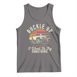 Funny Buckle Up I Want To Try Something Tank Top Offroad Car American Flag TS11 Deep Heather Print Your Wear