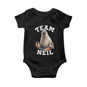 Team Neil The Seal Baby Onesie Funny Tasmania Elephant Seal with Traffic Cone TS11 Black Print Your Wear