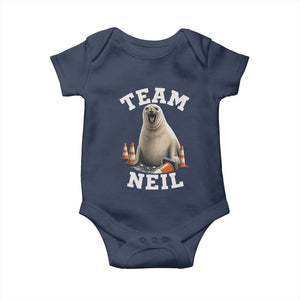 Team Neil The Seal Baby Onesie Funny Tasmania Elephant Seal with Traffic Cone TS11 Navy Print Your Wear
