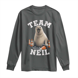 Team Neil The Seal Long Sleeve Shirt Funny Tasmania Elephant Seal with Traffic Cone TS11 Dark Heather Print Your Wear