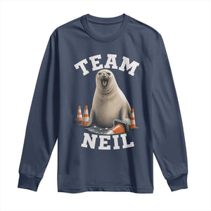 Team Neil The Seal Long Sleeve Shirt Funny Tasmania Elephant Seal with Traffic Cone TS11 Navy Print Your Wear