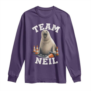 Team Neil The Seal Long Sleeve Shirt Funny Tasmania Elephant Seal with Traffic Cone TS11 Purple Print Your Wear