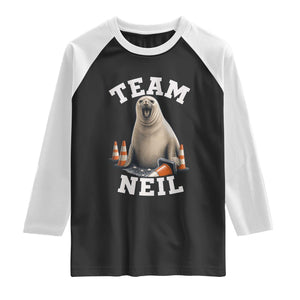 Team Neil The Seal Raglan Shirt Funny Tasmania Elephant Seal with Traffic Cone TS11 Black White Print Your Wear