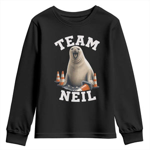 Team Neil The Seal Youth Sweatshirt Funny Tasmania Elephant Seal with Traffic Cone TS11 Black Print Your Wear