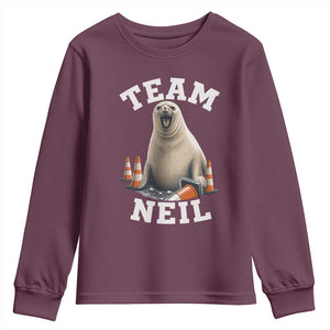 Team Neil The Seal Youth Sweatshirt Funny Tasmania Elephant Seal with Traffic Cone TS11 Maroon Print Your Wear