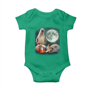 Funny Neil The Seal Howling at Moon 90s Retro Baby Onesie TS11 Irish Green Print Your Wear