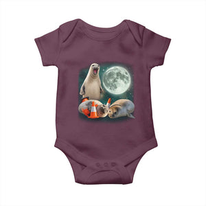 Funny Neil The Seal Howling at Moon 90s Retro Baby Onesie TS11 Maroon Print Your Wear