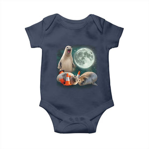 Funny Neil The Seal Howling at Moon 90s Retro Baby Onesie TS11 Navy Print Your Wear