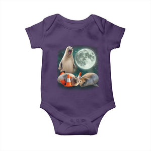 Funny Neil The Seal Howling at Moon 90s Retro Baby Onesie TS11 Purple Print Your Wear