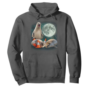 Funny Neil The Seal Howling at Moon 90s Retro Hoodie TS11 Dark Heather Print Your Wear