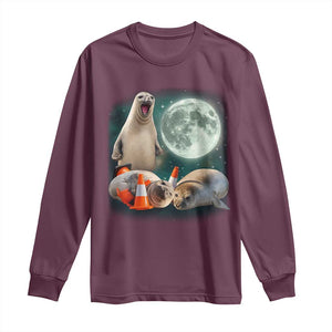 Funny Neil The Seal Howling at Moon 90s Retro Long Sleeve Shirt TS11 Maroon Print Your Wear