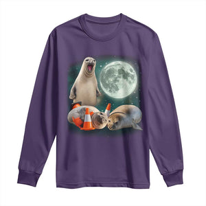 Funny Neil The Seal Howling at Moon 90s Retro Long Sleeve Shirt TS11 Purple Print Your Wear