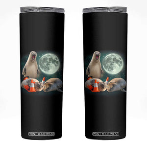 Funny Neil The Seal Howling at Moon 90s Retro Skinny Tumbler TS11 Black Print Your Wear