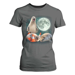 Funny Neil The Seal Howling at Moon 90s Retro T Shirt For Women TS11 Dark Heather Print Your Wear