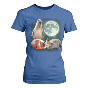 Funny Neil The Seal Howling at Moon 90s Retro T Shirt For Women TS11 Royal Blue Print Your Wear