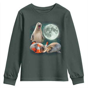 Funny Neil The Seal Howling at Moon 90s Retro Youth Sweatshirt TS11 Dark Forest Green Print Your Wear