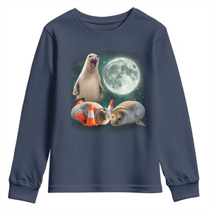 Funny Neil The Seal Howling at Moon 90s Retro Youth Sweatshirt TS11 Navy Print Your Wear