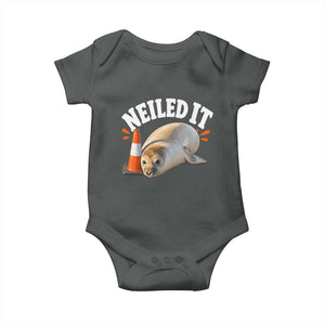 Neil The Seal Nailed It Baby Onesie Funny Tasmania Elephant Seal Traffic Cone Meme Art TS11 Dark Heather Print Your Wear