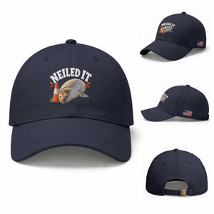 Neil The Seal Nailed It Baseball Cap Funny Tasmania Elephant Seal Traffic Cone Meme Art TS11 Baseball Cap Universal Fit Navy Print Your Wear