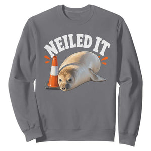 Neil The Seal Nailed It Sweatshirt Funny Tasmania Elephant Seal Traffic Cone Meme Art TS11 Charcoal Print Your Wear
