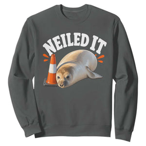 Neil The Seal Nailed It Sweatshirt Funny Tasmania Elephant Seal Traffic Cone Meme Art TS11 Dark Heather Print Your Wear