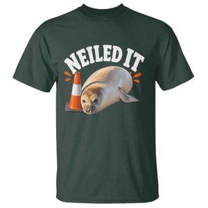 Neil The Seal Nailed It T Shirt Funny Tasmania Elephant Seal Traffic Cone Meme Art TS11 Dark Forest Green Print Your Wear