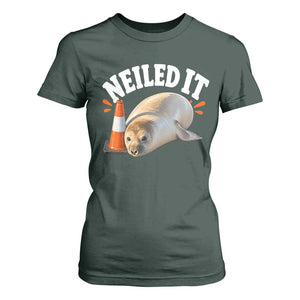 Neil The Seal Nailed It T Shirt For Women Funny Tasmania Elephant Seal Traffic Cone Meme Art TS11 Dark Forest Green Print Your Wear