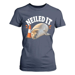 Neil The Seal Nailed It T Shirt For Women Funny Tasmania Elephant Seal Traffic Cone Meme Art TS11 Navy Print Your Wear