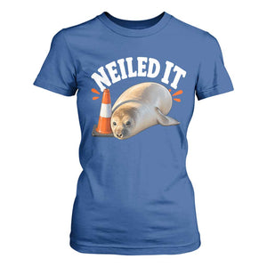 Neil The Seal Nailed It T Shirt For Women Funny Tasmania Elephant Seal Traffic Cone Meme Art TS11 Royal Blue Print Your Wear