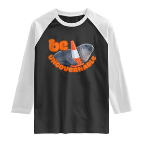 Neil The Seal Be Ungovernable Raglan Shirt Funny Tasmania Elephant Seal Road TS11 Black White Print Your Wear